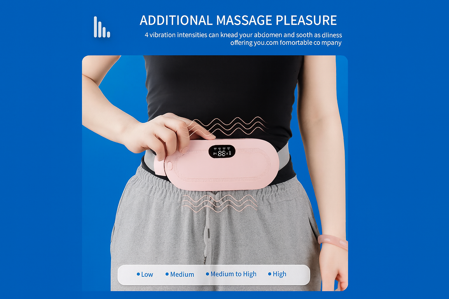 Wireless Period Heating Pad with Massage –Cramp Relief Device Far Infrared Heat, 3 Modes, 56-Inch Adjustable Belt, Rechargeable 1800mAh